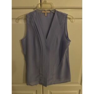 Banana Republic Sleeveless V Neck Pleated Silk Blouse lavender 4P button up